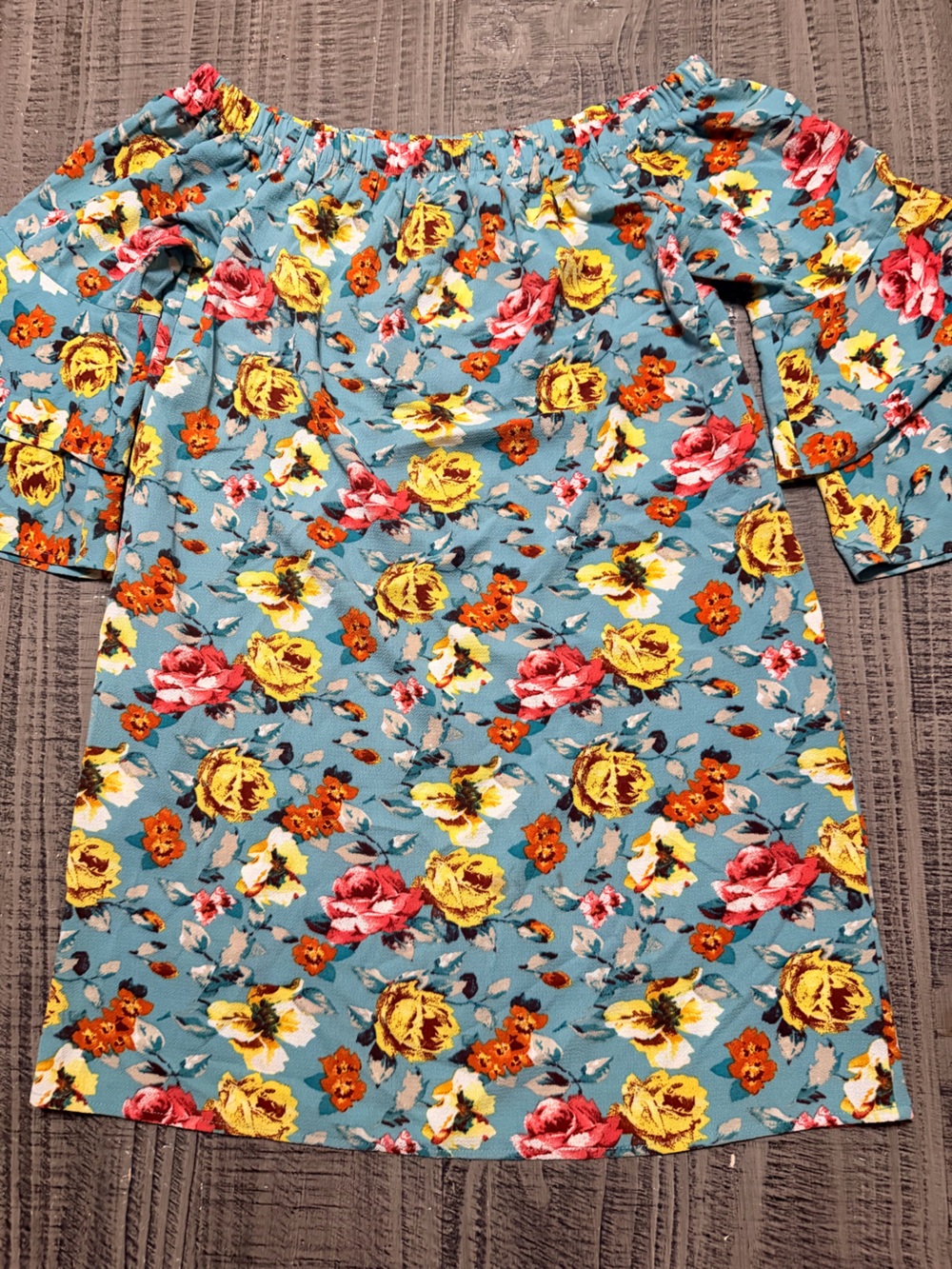 Floral A-Line Skirt in Teal with Yellow & Pink Flowers